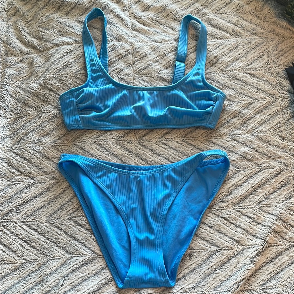 Wild Fable Womens Light Blue Ribbed Bralette Bikini Set Size Small S 4-6‎